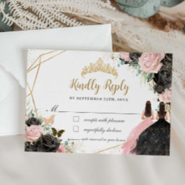 ブラックピンクフローラプリンセスツインズキンセアニラ返信 出欠カード