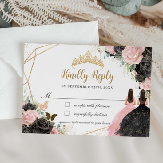 ブラックピンクフローラプリンセスツインズキンセアニラ返信 出欠カード