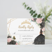 ブラックピンクフローラプリンセスドレスキンセアニラ返信 出欠カード (スタンド正面)