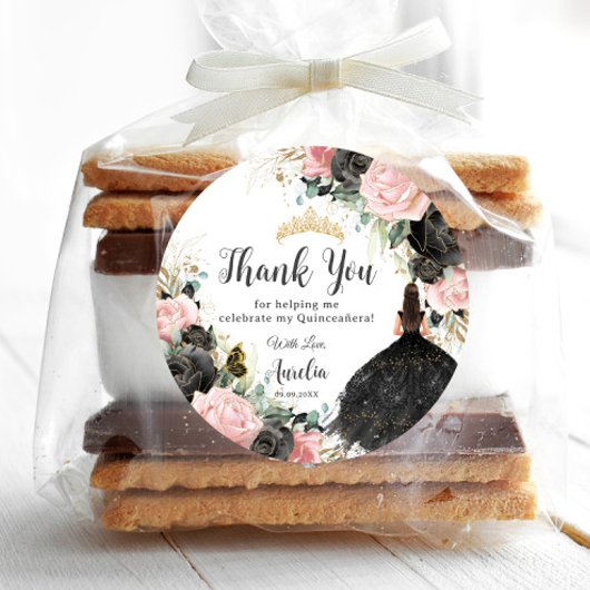 ブラックピンクフローラプリンセスドレス金ゴールドキンセアニラ ラウンドシール