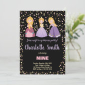 ブラックピンクフローラプリンセス誕生日招待状 招待状 (スタンド正面)