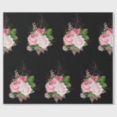 ブラックピンクフローラ結婚誕生日のラップ ラッピングペーパー (フラット)