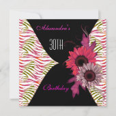 ブラックピンクフローラ30th誕生日パーティの招待状 招待状 (正面)
