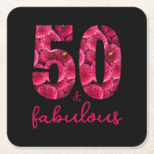 ブラックピンクフローラ50と素晴らしい50パーティー スクエアペーパーコースター (正面)