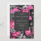 ブラックピンクフローラ |シックモダンフローラ結婚のInv 招待状 (正面)