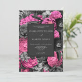 ブラックピンクフローラ |シックモダンフローラ結婚のInv 招待状 (スタンド正面)