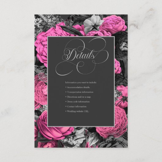 ブラックピンクフローラ |シックモダンボタニカル結婚ズ エンクロージャーカード (正面)