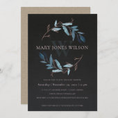 ブラックピンクブルーの茎葉リースベビーシャワーカード サンキューカード (正面/裏面)