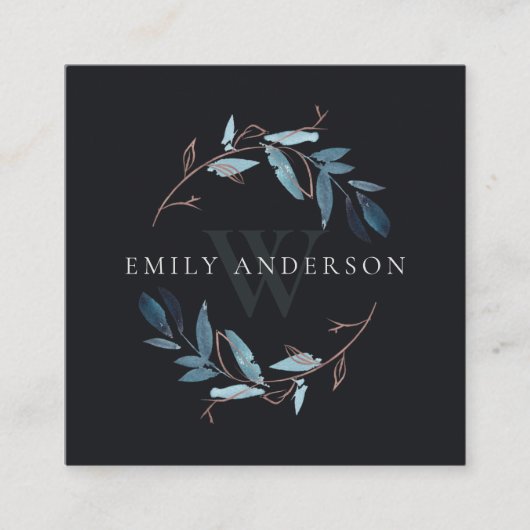 ブラックピンクブルーファワイニシャルリースプロフェッショナル スクエア名刺 (正面)