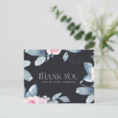 ブラックピンクブルーフローラウォーター結婚カラーありがとう ポストカード (スタンド正面)
