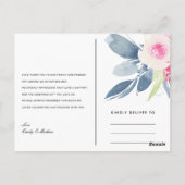 ブラックピンクブルーフローラウォーター結婚カラーありがとう ポストカード (裏面)