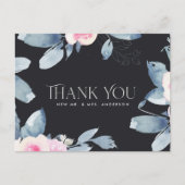 ブラックピンクブルーフローラウォーター結婚カラーありがとう ポストカード (正面)