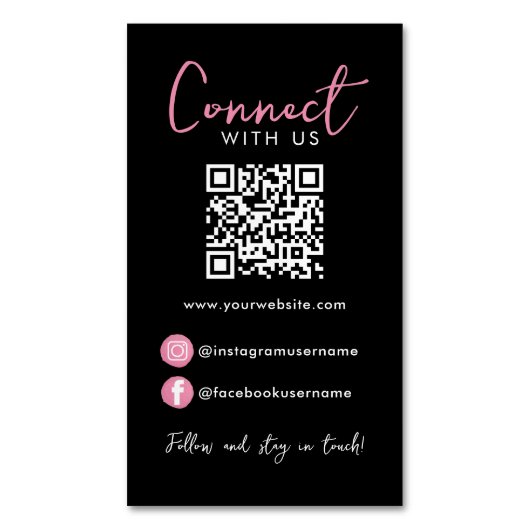 ブラックピンクプロフェッショナルのQRコードが私たちと接続 マグネット名刺 (正面縦)