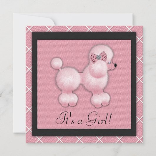 ブラックピンクプードルベビーシャワー招待状 招待状 (正面)