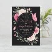 ブラックピンクホワイトウォーターフローラバラ結婚ズ 招待状 (スタンド正面)