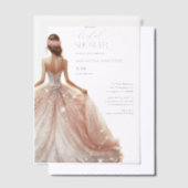 ブラックピンクホワイトグラムガウンブライダルシャワー招待状 ベラム紙招待状 (オフセット)