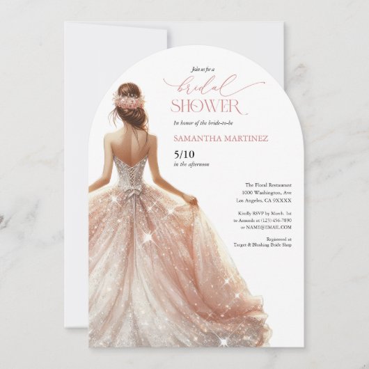 ブラックピンクホワイトグラムガウンブライダルシャワー招待状 招待状 (正面)