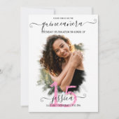 ブラックピンクホワイトハローフォトコラージュキンセアニラ 招待状 (正面)