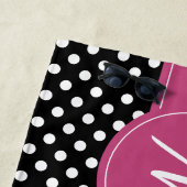 ブラックピンクホワイトモノグラム水玉模様 ビーチタオル (インサイチュ)