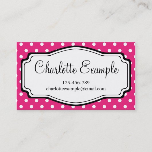 ブラックピンクホワイト水玉模様クラシックカスタム 名刺 (正面)