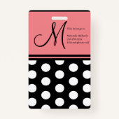 ブラックピンクホワイト水玉模様モノグラムスクリプト バッジ (裏面)