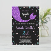 ブラックピンクマーメイドテール誕生日招待状 招待状 (スタンド正面)