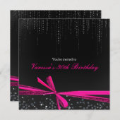 ブラックピンクリボンボウRhinestoneパーティの招待状 招待状 (正面/裏面)