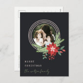 ブラックピンクレッドクリスマスフォトポインセチアフローラ シーズンポストカード (正面/裏面)