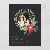 ブラックピンクレッドクリスマスフォトポインセチアフローラ シーズンポストカード (正面)