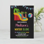 ブラックピンクレッドパープルウォータースライド招待状 招待状 (スタンド正面)