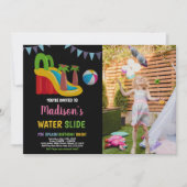 ブラックピンクレッドパープルフォトウォータースライド 招待状 (正面)