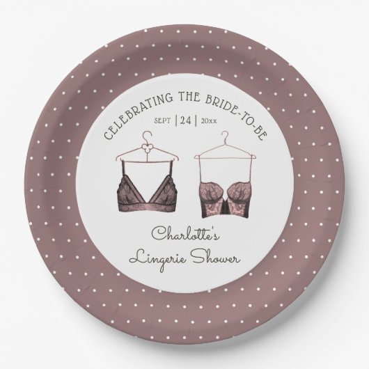 ブラックピンクレースウォーターカラーランジェリーブライダルシャワー ペーパープレート (正面)