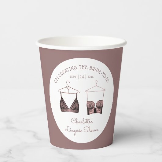 ブラックピンクレースウォーターカラーランジェリーブライダルシャワー 紙コップ (裏面)