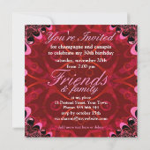 ブラックピンクレースエキゾチックバースデーパーティ招待状 招待状 (裏面)