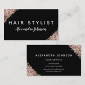 ブラックピンクローズ金ゴールドグリッタースパークル美容師 名刺 (正面/裏面)