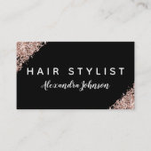 ブラックピンクローズ金ゴールドグリッタースパークル美容師 名刺 (正面)