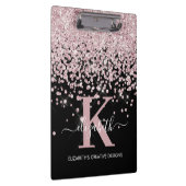 ブラックピンクローズ金ゴールドダイヤモンドグリッター モノグラムの クリップボード (右)