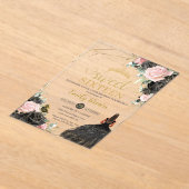 ブラックピンクローゼスフローラタンプリンセスSweet sixteen アクリル招待状 (レイダウン)