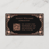 ブラックピンクヴィンテージエレガント書道QRコード 名刺 (裏面)