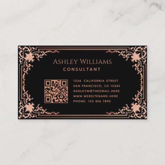 ブラックピンクヴィンテージエレガント書道QRコード 名刺 (裏面)