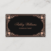 ブラックピンクヴィンテージエレガント書道QRコード 名刺 (正面)