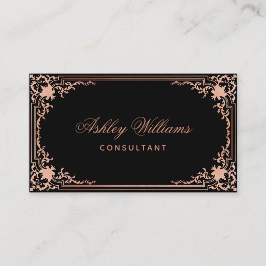 ブラックピンクヴィンテージエレガント書道QRコード 名刺 (正面)