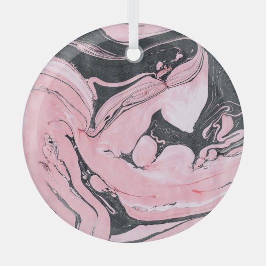 ブラックピンク大理石:抽象芸術アート ガラスオーナメント (正面)