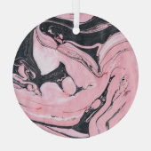 ブラックピンク大理石:抽象芸術アート ガラスオーナメント (裏面)