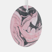 ブラックピンク大理石:抽象芸術アート ガラスオーナメント (正面右)