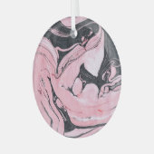 ブラックピンク大理石:抽象芸術アート ガラスオーナメント (正面左)