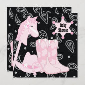 ブラックピンク女性のカーボーイベビーシャワー招待状 招待状 (正面/裏面)
