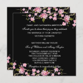 ブラックピンク日本のさくらんぼの結婚花 招待状 (正面/裏面)
