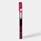 ブラックピンク明るい赤紫色ダマスクモノグラム、ルビージェムストーン Case-Mate iPhoneケース (裏面 / 左)