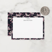 ブラックピンク桜花パターンデザイン ノートカード (正面/裏面インサイチュ)